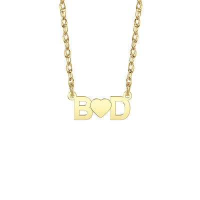 High Polished Initials with Hearts Pendant in 10k Yellow Gold